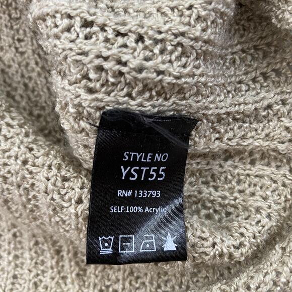 POL Sweater Womens Medium Taupe Double V Neck Oversized Slouchy Chunky Open Knit - Picture 11 of 14